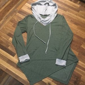 Hooded Asymmetrical Olive Green tunic NWOT
